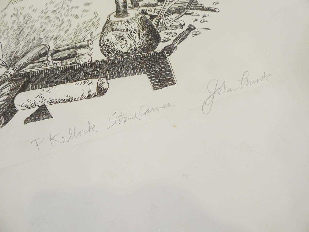 John Thirsk (b. 1945), 'P Kellock Stone Carver, limited edition etching, signed and numbered 1/50, - Image 7 of 8