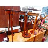 3 reproduction wine tables, demi lune console table, Edwardian 2 tier table plus a pie crust side