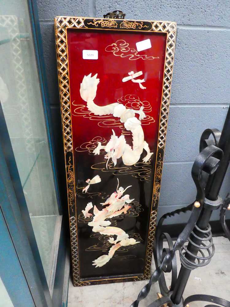 Pair of lacquered and hardstone Chinese panels