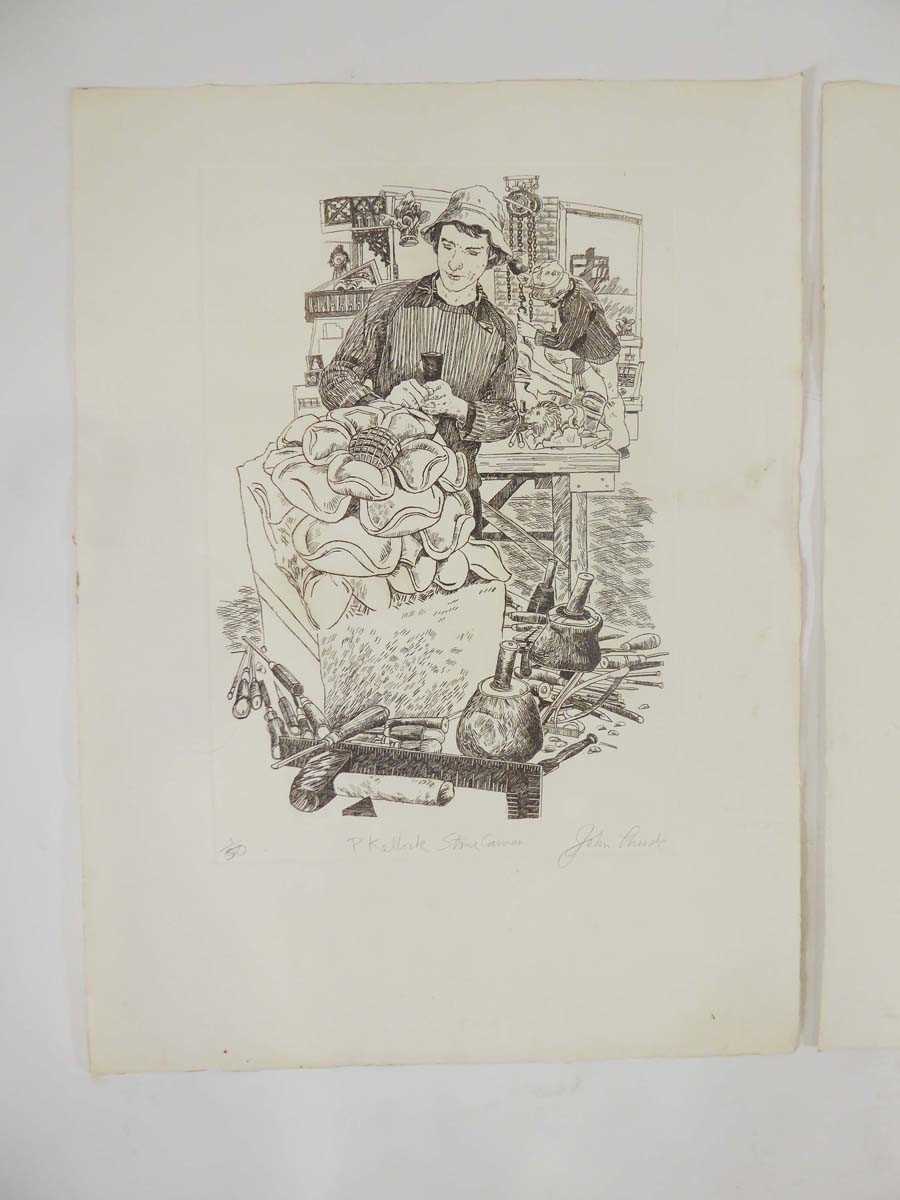 John Thirsk (b. 1945), 'P Kellock Stone Carver, limited edition etching, signed and numbered 1/50, - Image 2 of 8
