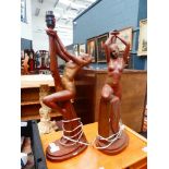 Two painted plaster Art Deco lamps with nude to the column