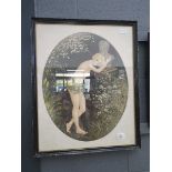 Signed etching nude in forest