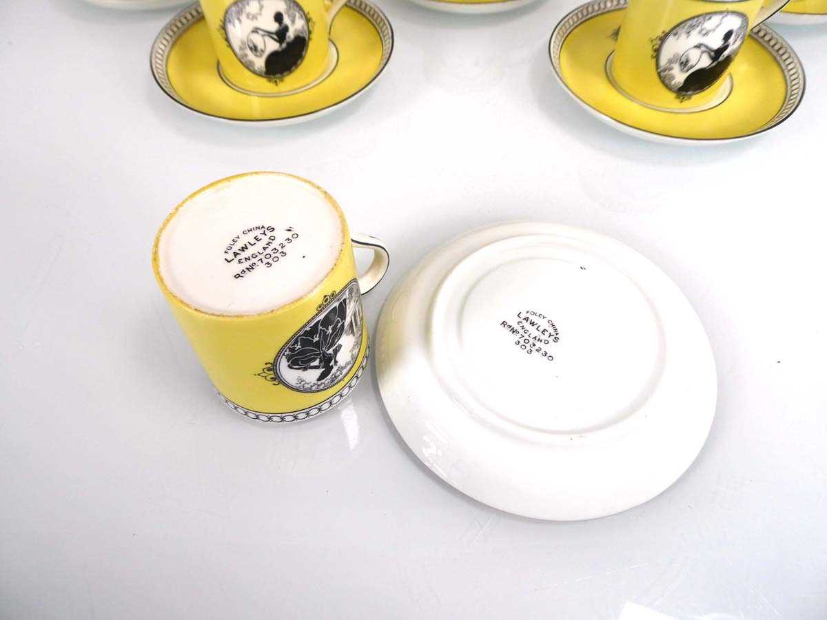 A set of six Lawleys coffee cans and saucers, each decorated with a classical female figure in - Image 3 of 3