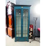 Glazed painted display cabinet with drawer under