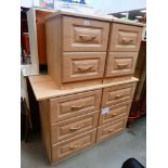 Oak finished chest of 6 drawers, plus a pair of 2 drawer bedside cabinets