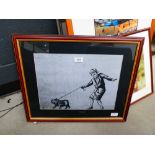 Banksy print, lady with British bulldog