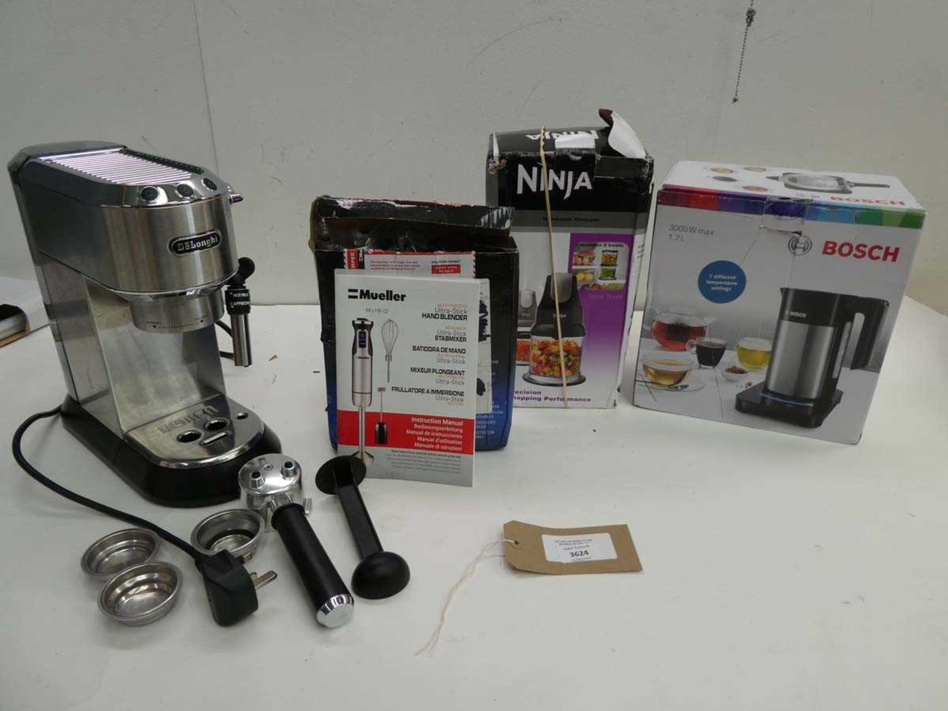 +VAT DeLonghi coffee machine, Mueller hand blender, Ninja chopper and Bosch 1.7l kettle