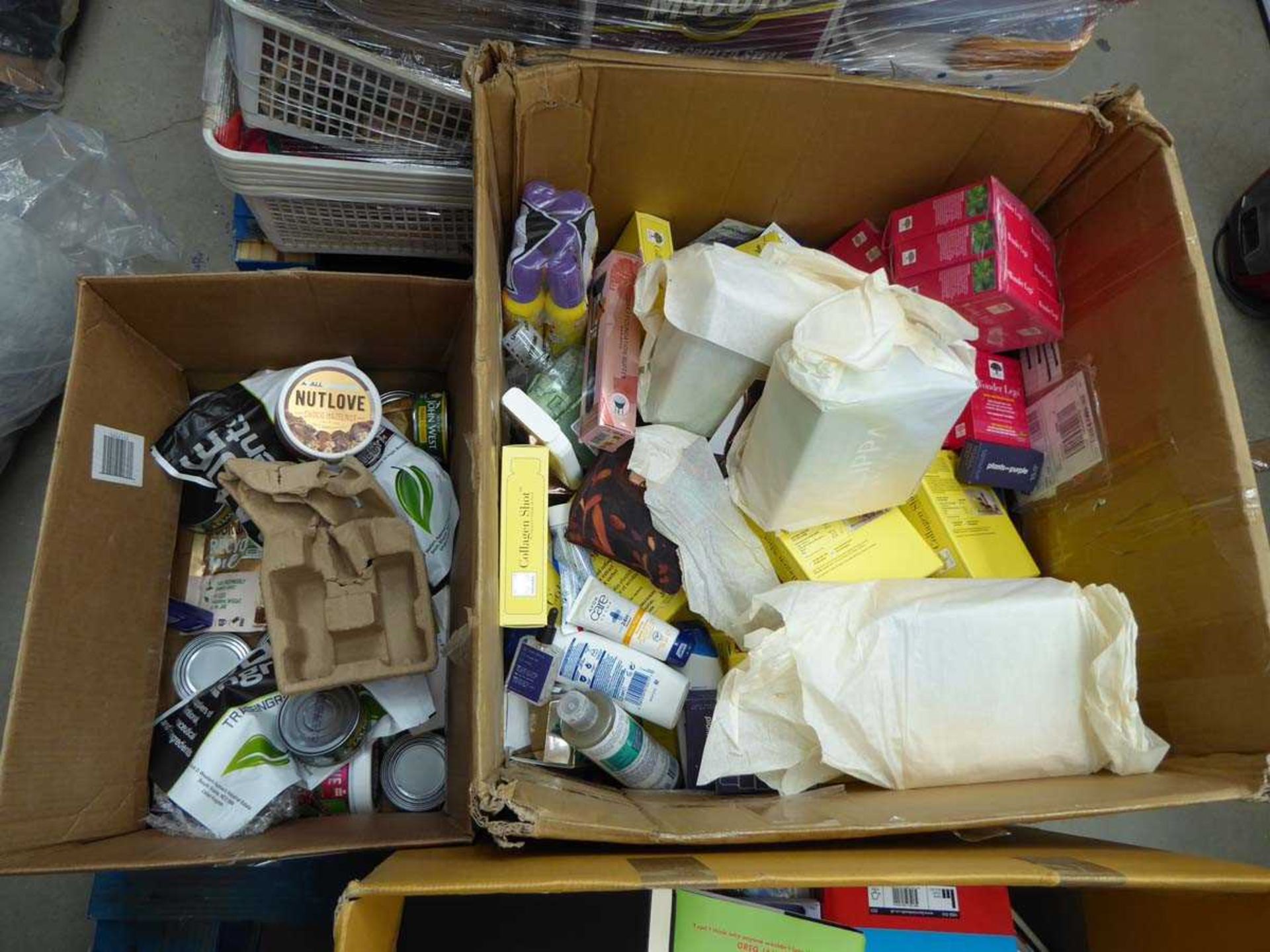 +VAT Small box of food and large box of assorted toiletries and cosmetics