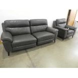 +VAT Black leather effect electric reclining 2 seater sofa, plus a matching armchair