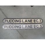 (6) Pair of modern wooden pudding lane road signs
