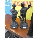 Pair of Spelter figures- farm labourer and fruit seller