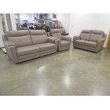 Nicoletti home mushroom leather suite comprising 3 seater, 2 seater and an electric reclining