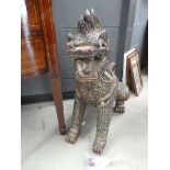 Pair of painted wooden temple dogs