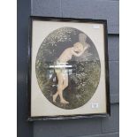 Signed etching nude in forest