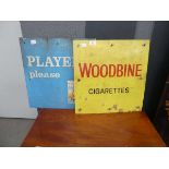 2 painted tin 'Player' and 'Woodbine' cigarette signs