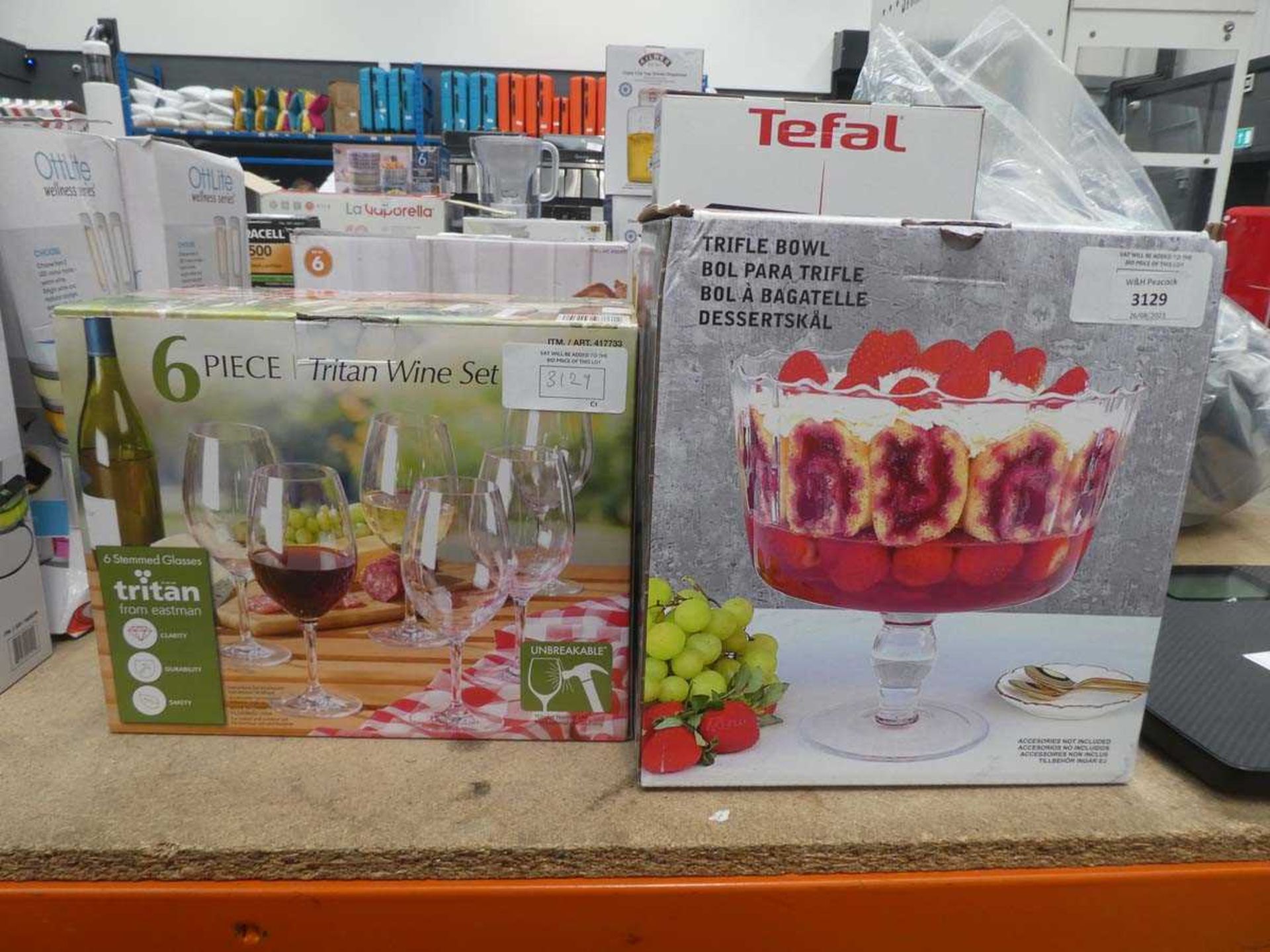 +VAT Boxed trifle bowl and boxed set of wine glasses