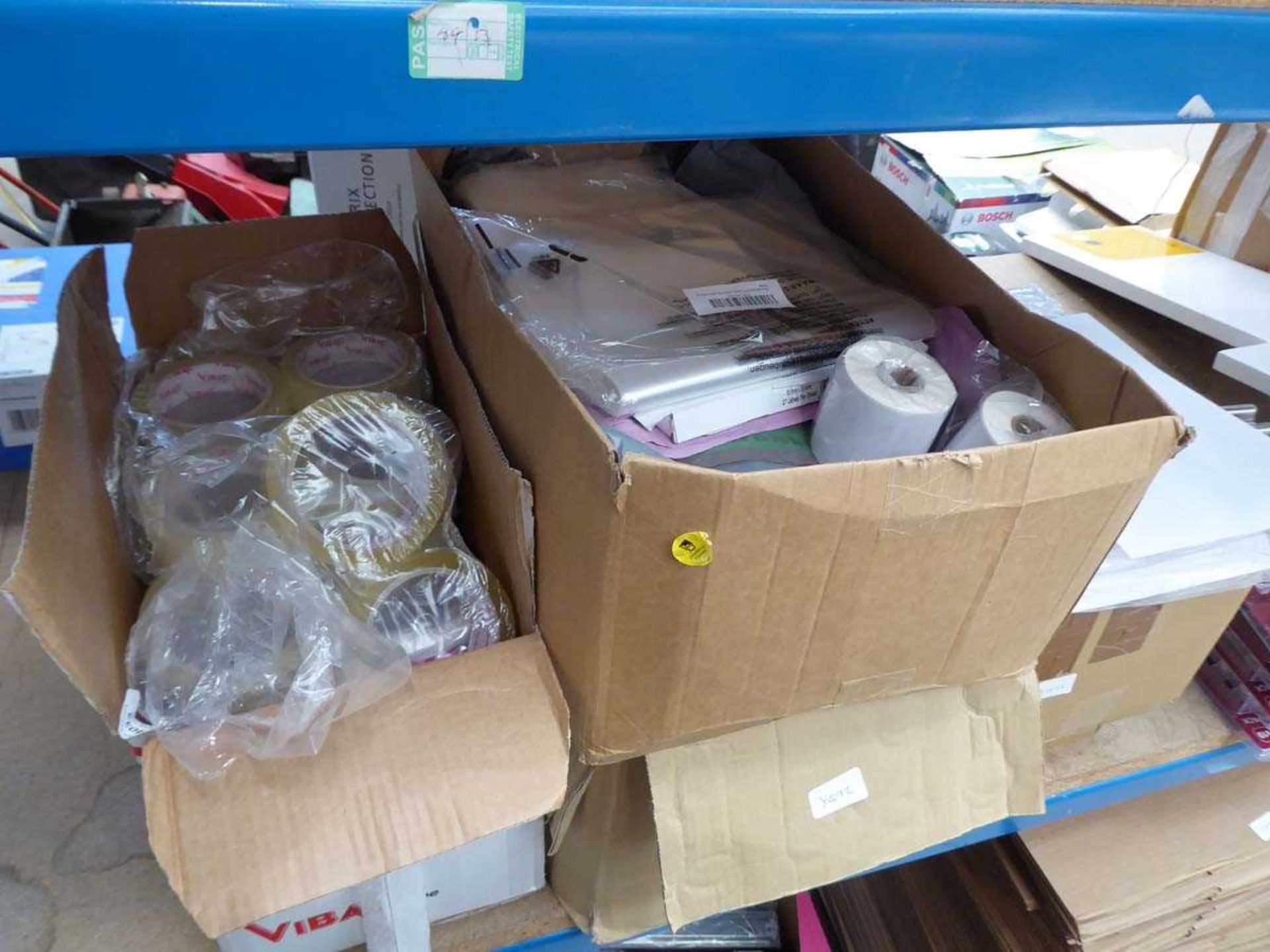 Quantity of tape, labels and jiffy bags
