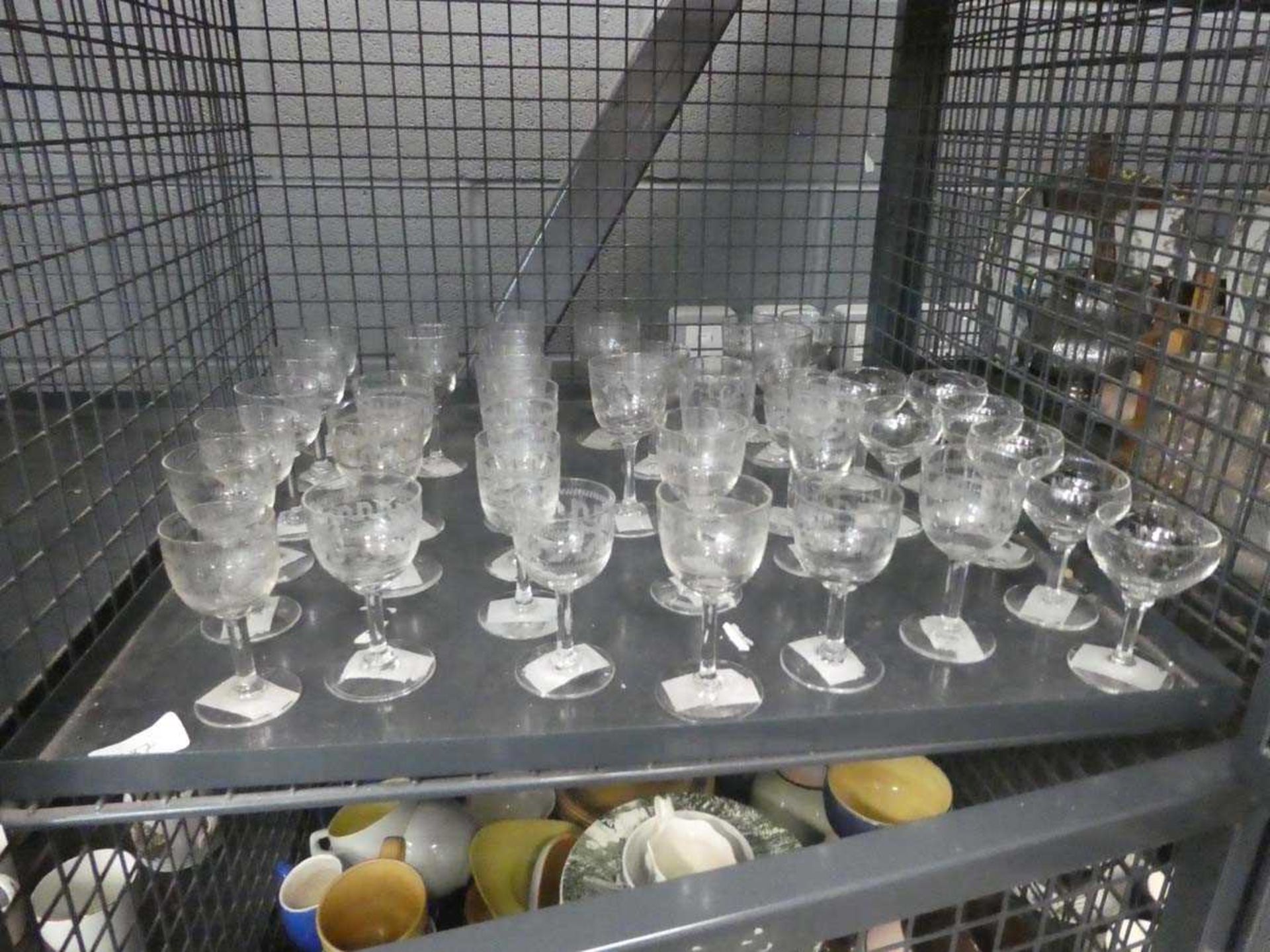 Quantity of engraved wine glasses