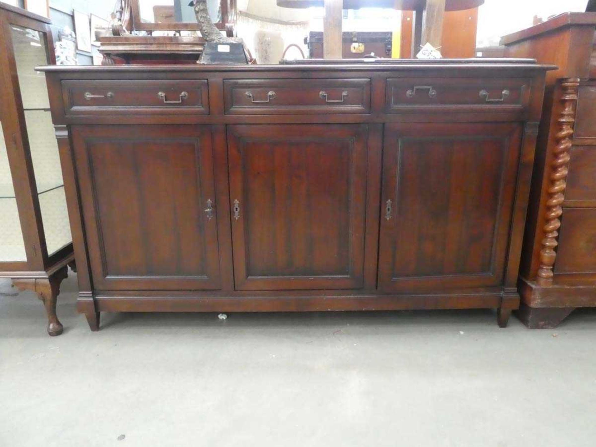 Reproduction mahogany sideboard with 3 drawers, and 3 doors under