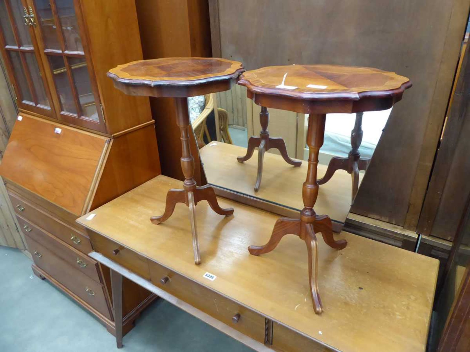 Pair of reproduction tripod side tables