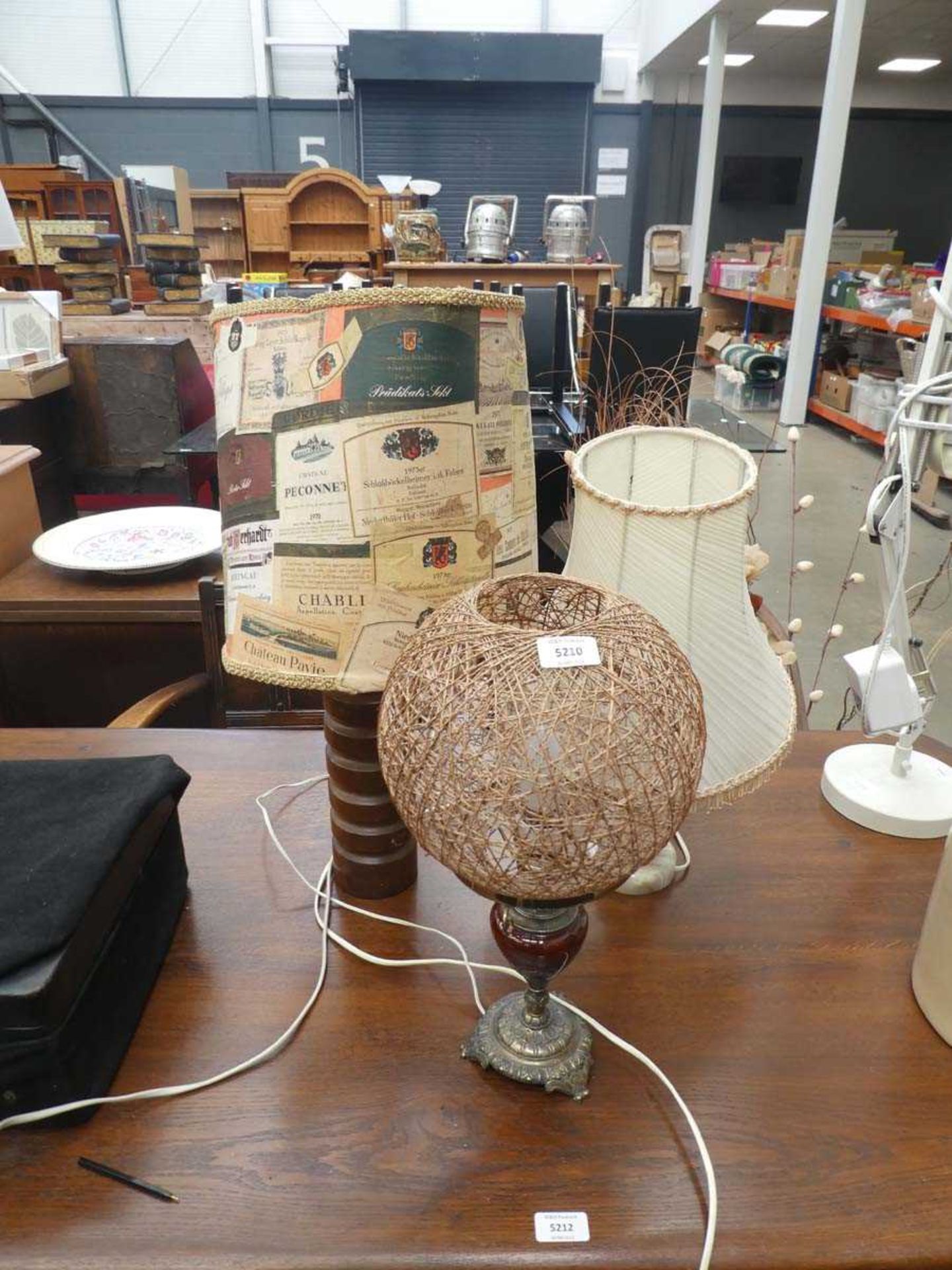 Wooden based table lamp, onyx based table lamp and one other (3 in total)