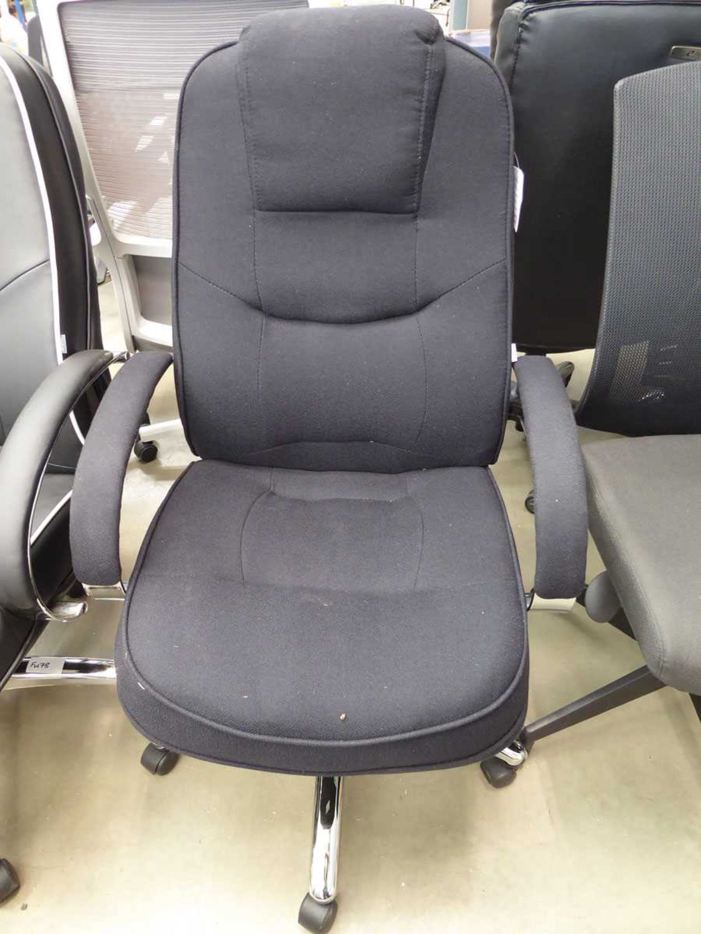 Black cloth highback swivel armchair