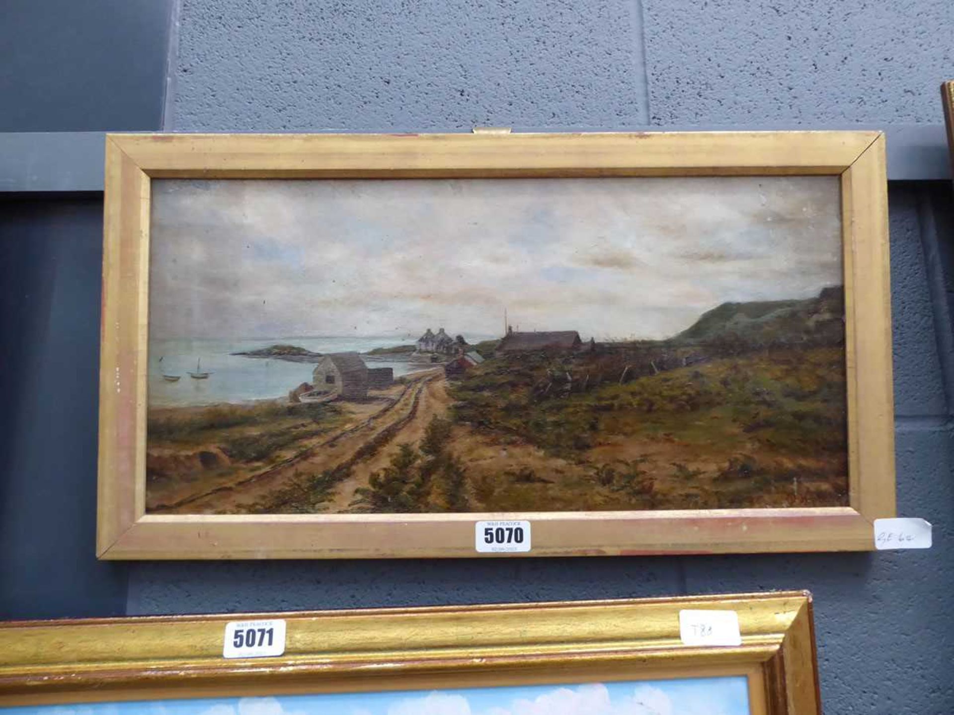 Oil on canvas depicting a costal scene