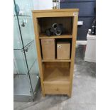 Modern light oak open fronted storage unit with single drawer to base