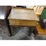 Dark oak secretarial desk with inset plaque 'BBW X-MAS 1928'