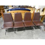 Set of 4 brown leatherette upholstered chairs on chrome supports, manufactured by Pieff