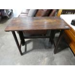 Dark oak fold away school desk with inkwell holes