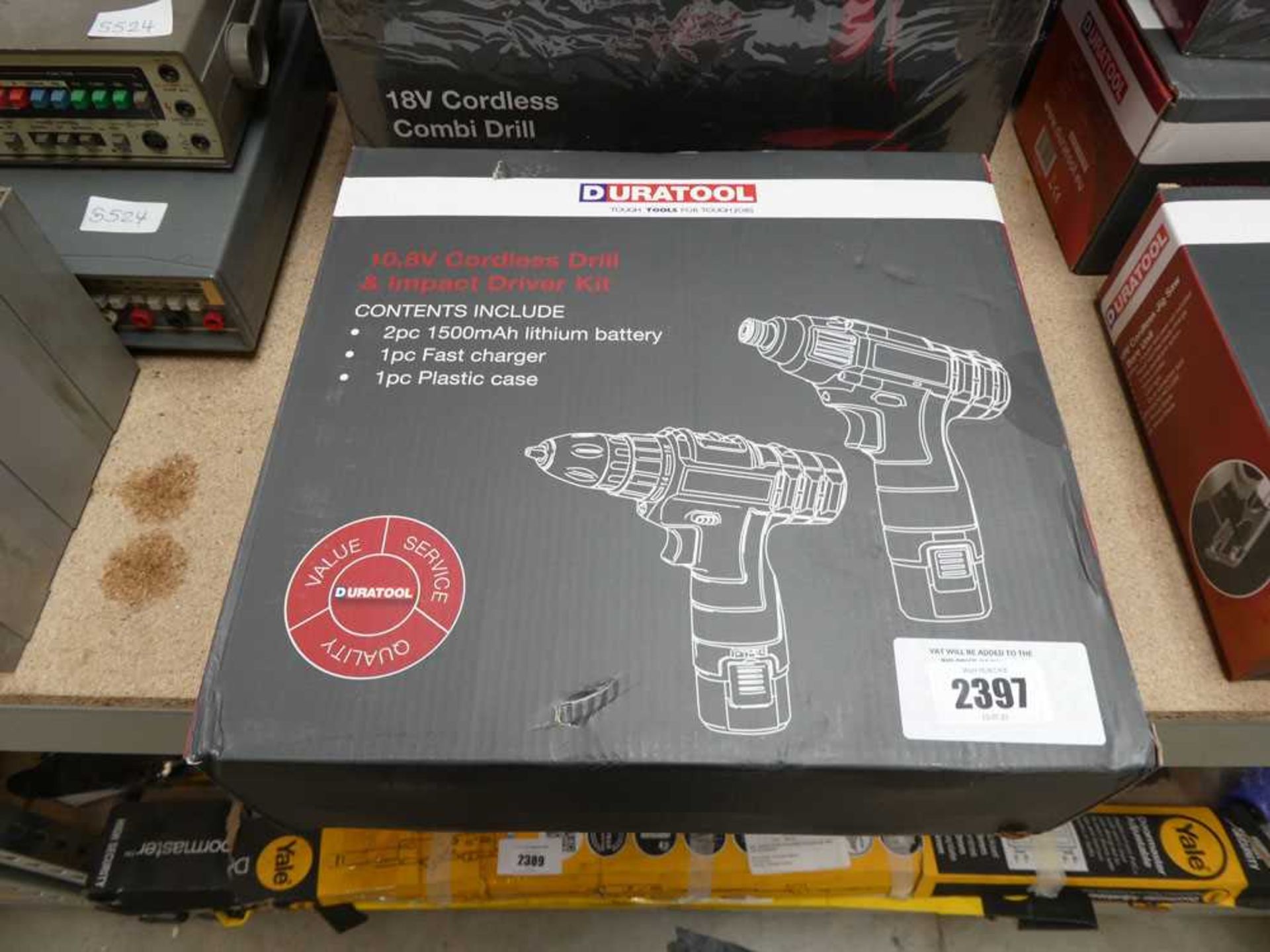 +VAT Boxed Duratool 10.8 volt cordless drill and impact driver kit