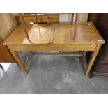 Mid-century twin berth wooden school desk