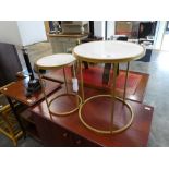 +VAT Nesting pair of cylindrical shaped wrought metal coffee tables with white surfaces