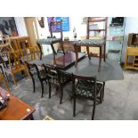 Mahogany effect twin pedestal extending dining table with 8 matching dining chairs and table