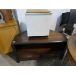 Hardwood 2 drawer entertainment stand plus a white painted lidded storage box