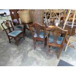 Large mahogany twin pedestal dining table on castors with 4 dining chairs with blue seats