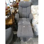 Modern upholstered swivel recliner with footstool