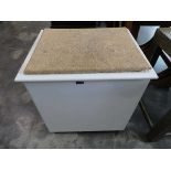 White painted box with corked top and hinged lid