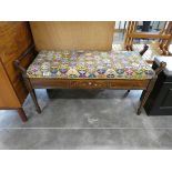 Vintage wooden decorative inlaid double piano stool with storage