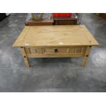 Modern pine coffee table with single drawer