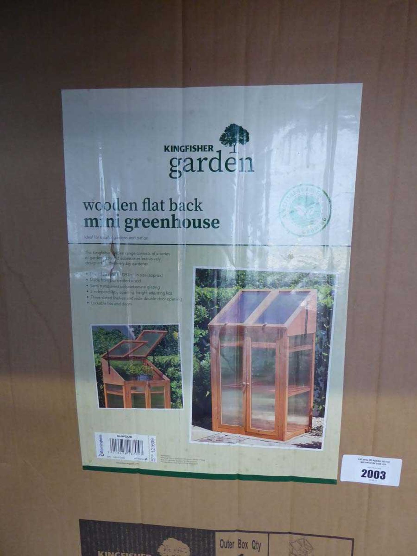 +VAT Boxed Kingfisher wooden flat pack 2 door mini greenhouse - Image 2 of 2