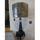 +VAT Blue glass table lantern with mocha coloured shade