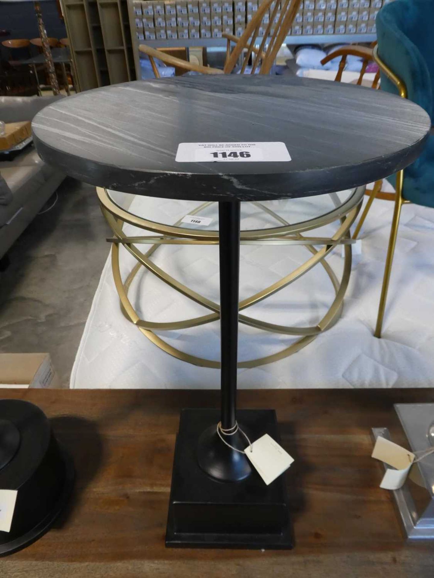 +VAT Small black marble topped wine table