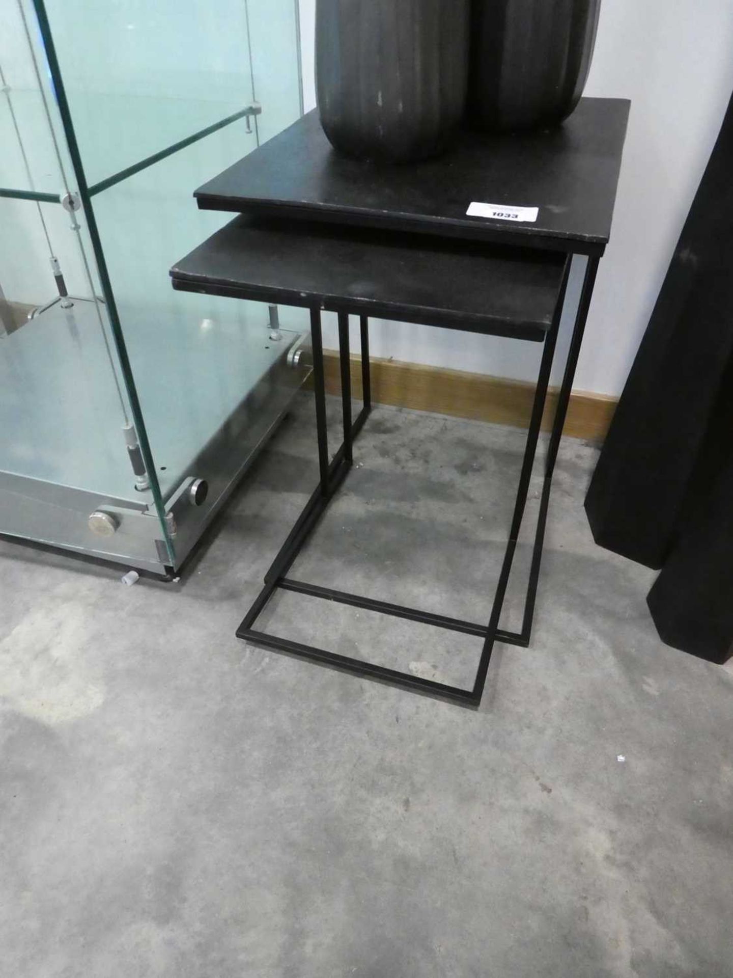 +VAT Modern nesting pair of metal framed tables with slate effect surfaces