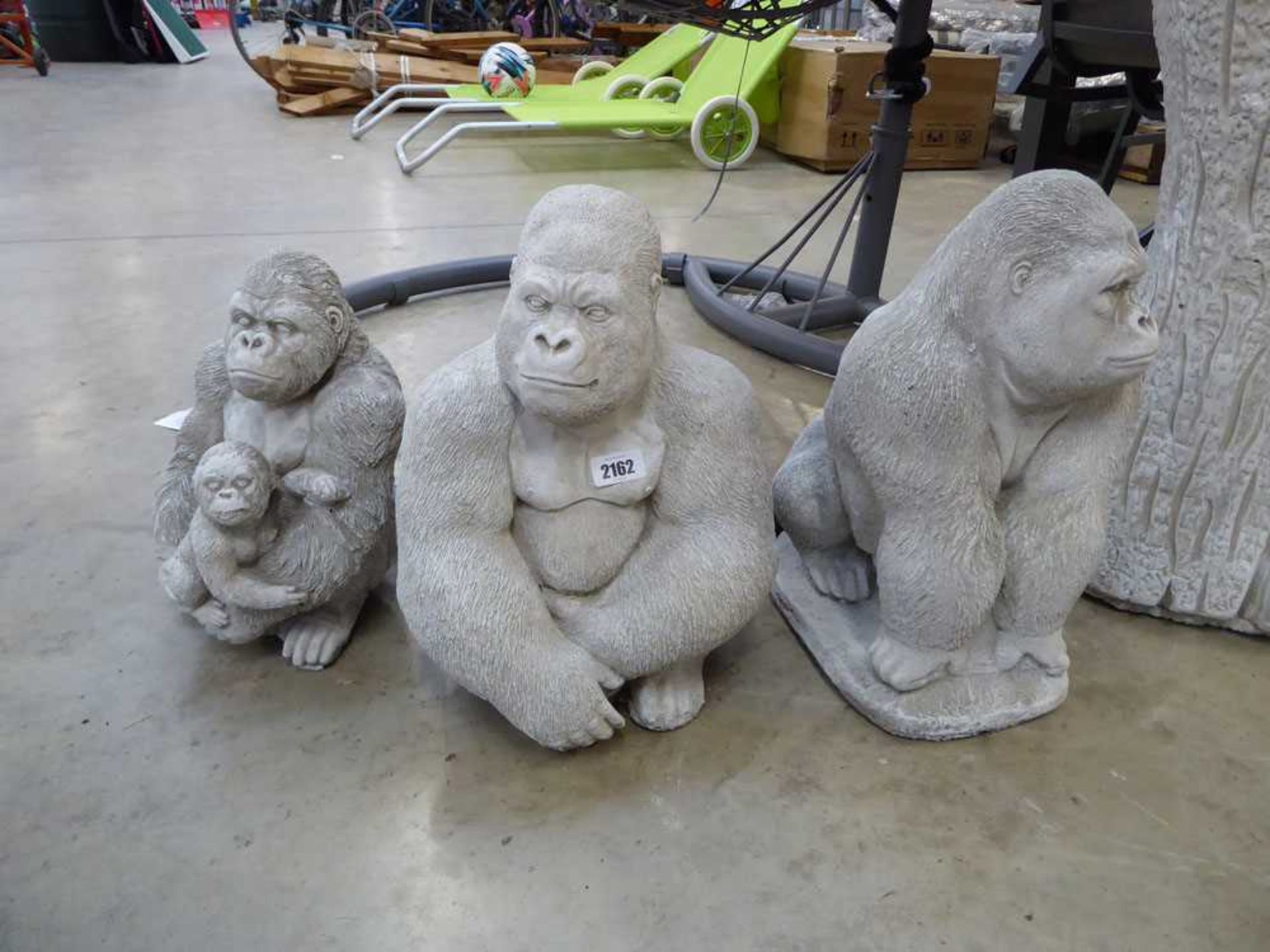 Set of 3 concrete gorillas