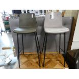 +VAT Pair of leather seated bar height stools on black supports in green and concrete colours