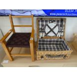 Wicker picnic hamper and childs chair