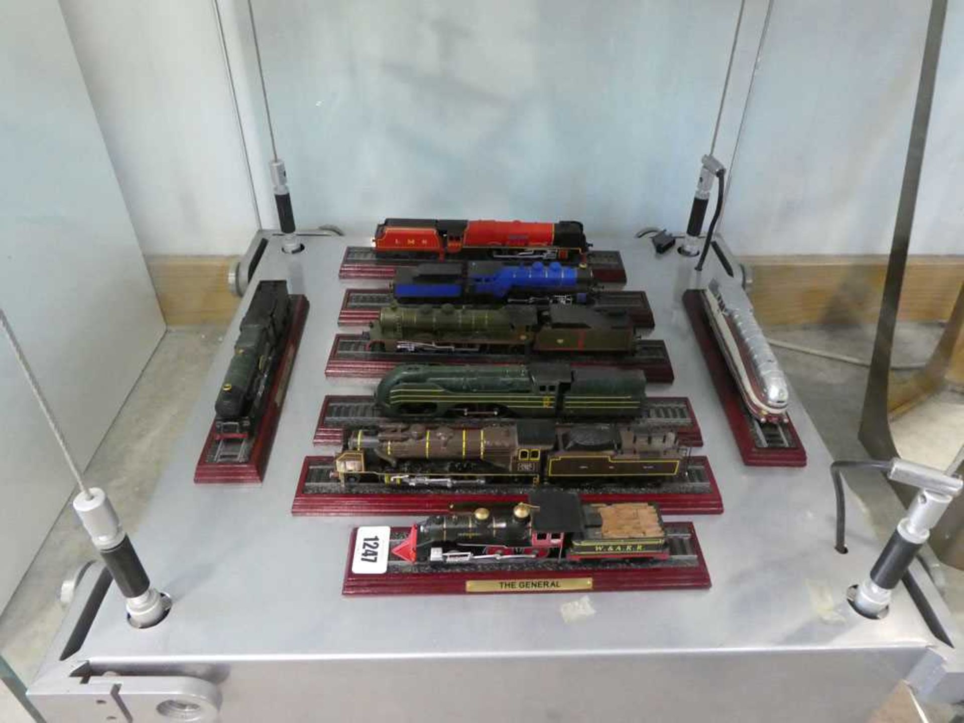 Shelf of model steam locomotives