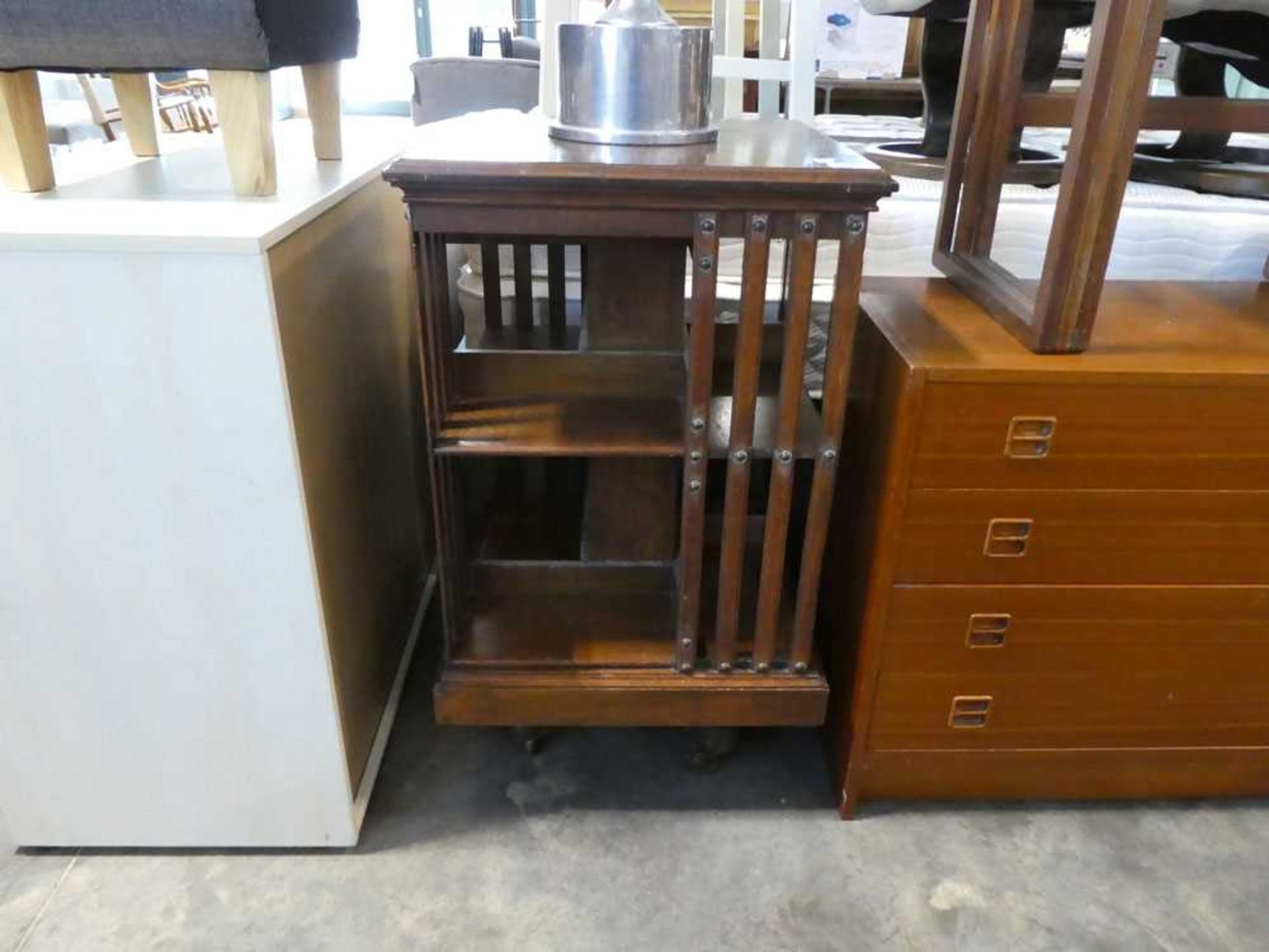 Dark oak revolving bookcase